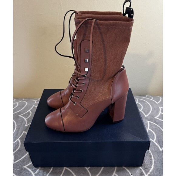 Stuart Weitzman Veruka Leather Rose Mauve Women's Lace Up Boots Sz 10 - Picture 1 of 16